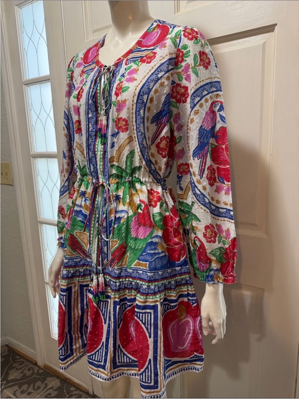 Johnny Was Multicolor Tropical Print Tie-Waist Jumpsuit